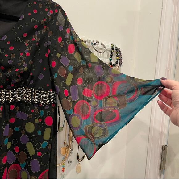 Bisou Bisou Michelle Bohbot Flowy Bell Sleeve Multicolor Top Blouse size XS - Picture 4 of 16